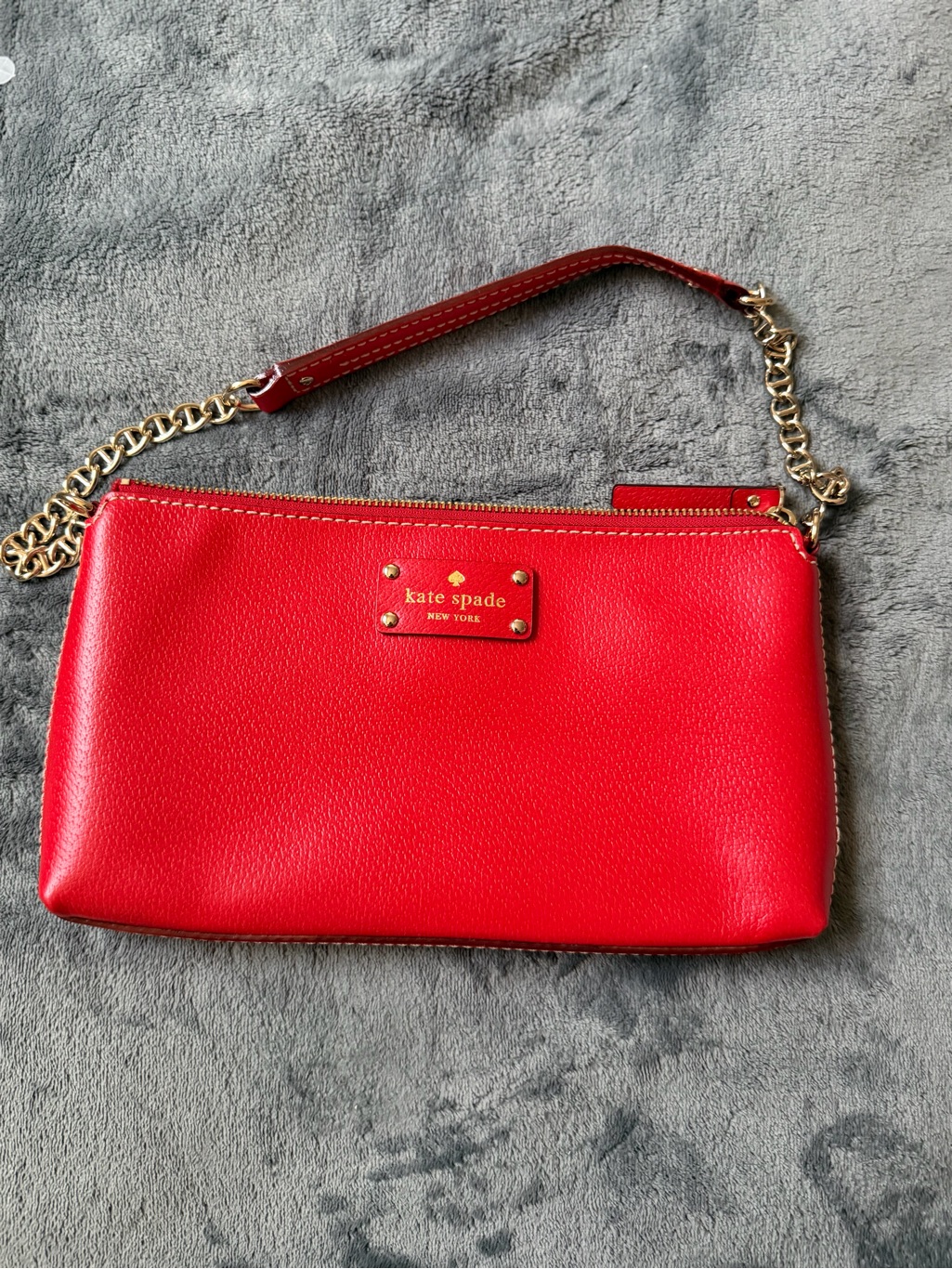 Kate Spade Red Pebbled Leather Chain-Handle Shoulder Bag